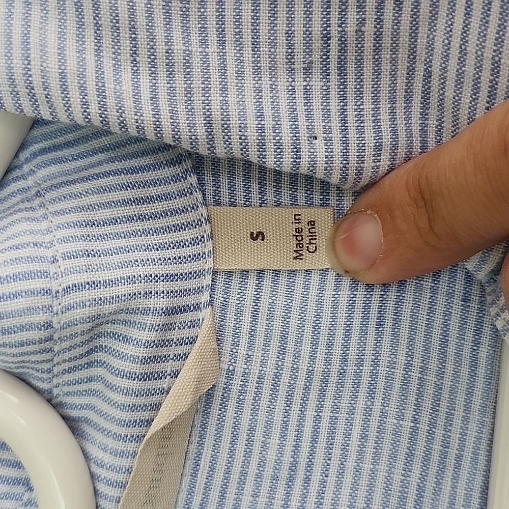 Soft Surroundings Linen Maxi Dress Blue White Striped Embroidered Side Slits S - Picture 7 of 11
